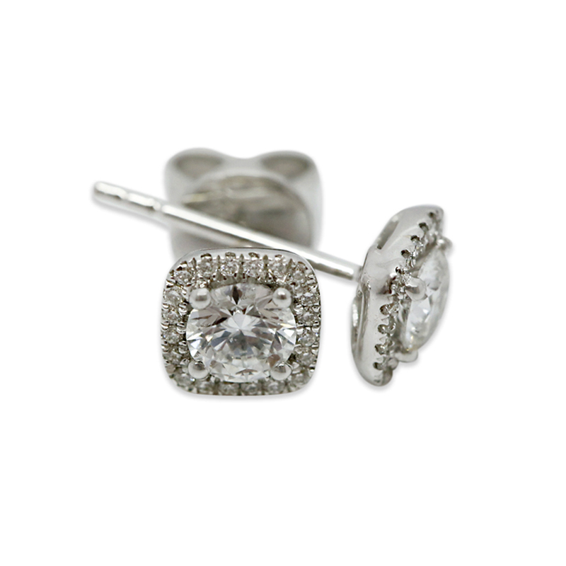 18k White Gold 0.70ct Total Square Halo Setting Diamond Earring Studs