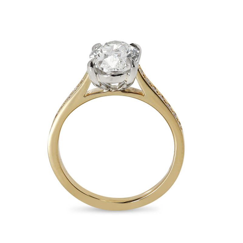 Yellow Gold Shoulder Set Lab Grown Oval Cut Engagement Ring