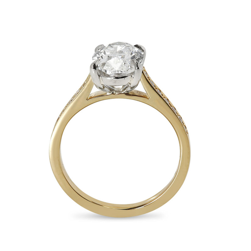 Yellow Gold Shoulder Set Oval Cut Engagement Ring