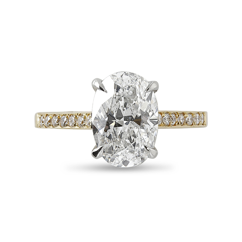 18kt Yellow Gold and Platinum Prongs Oval Cut Diamond Engagement Ring Top View