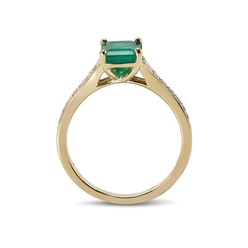 Green Emerald Reverse Tapered Diamond Engagement Ring