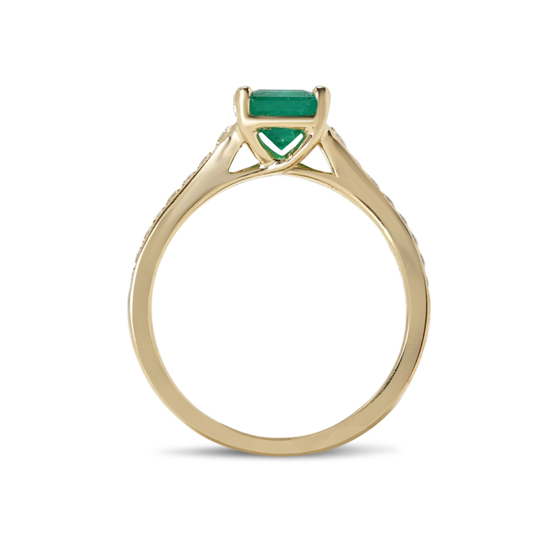 Reverse Tapered Green Emerald Diamond Engagement Ring