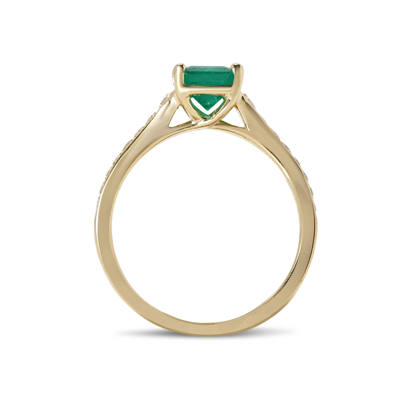 Green Emerald Reverse Tapered Diamond Engagement Ring