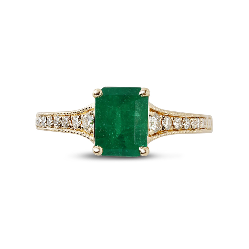 Reverse Tapered Green Emerald Diamond Engagement Ring