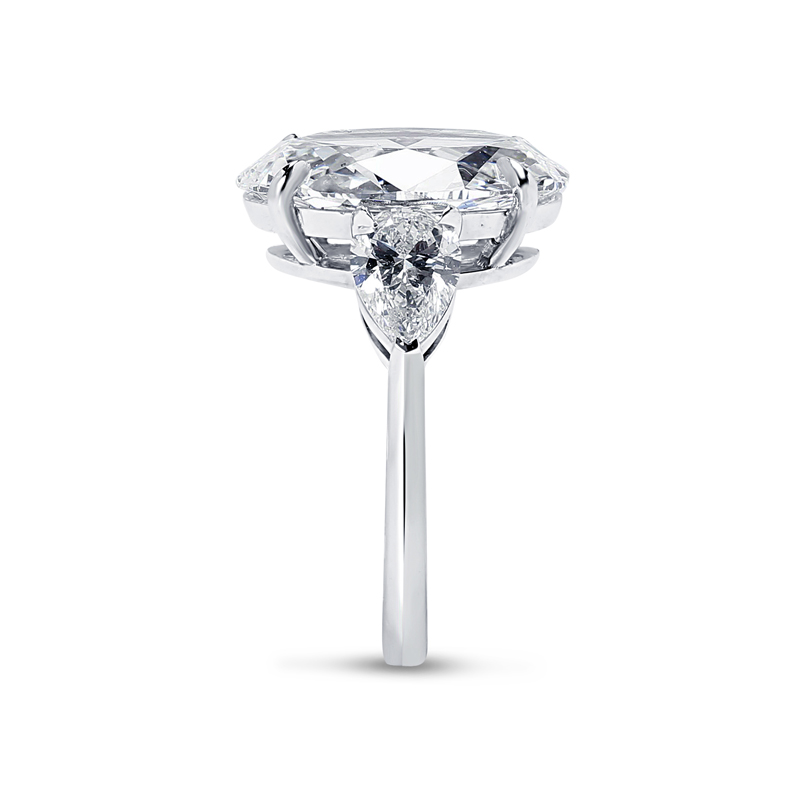 Large Oval Shape Pear Side Stones Diamond Engagement Ring