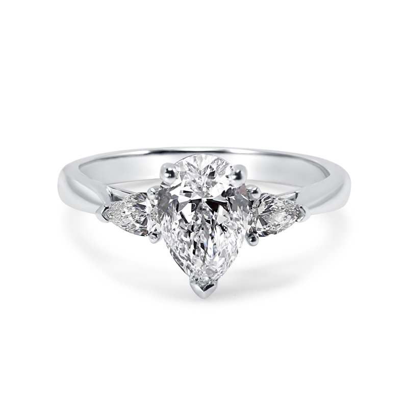 Pear Shape and Pear Cut Shoulder Stones Diamond Engagement Ring