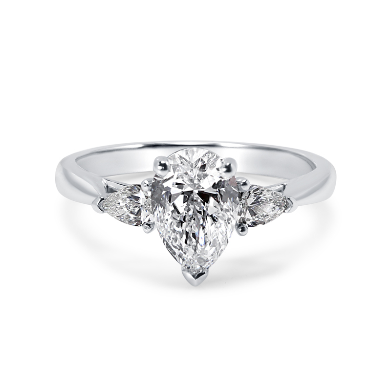 Pear Shape and Pear Cut Shoulder Stones Diamond Engagement Ring