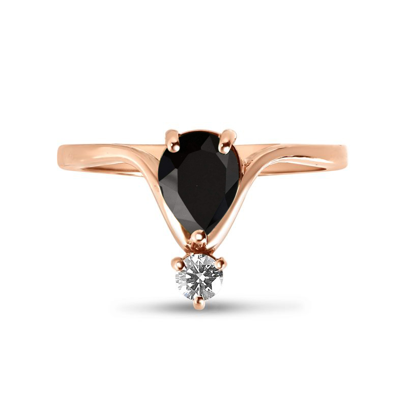 Black Diamond Pear and Small Diamond Engagement Ring