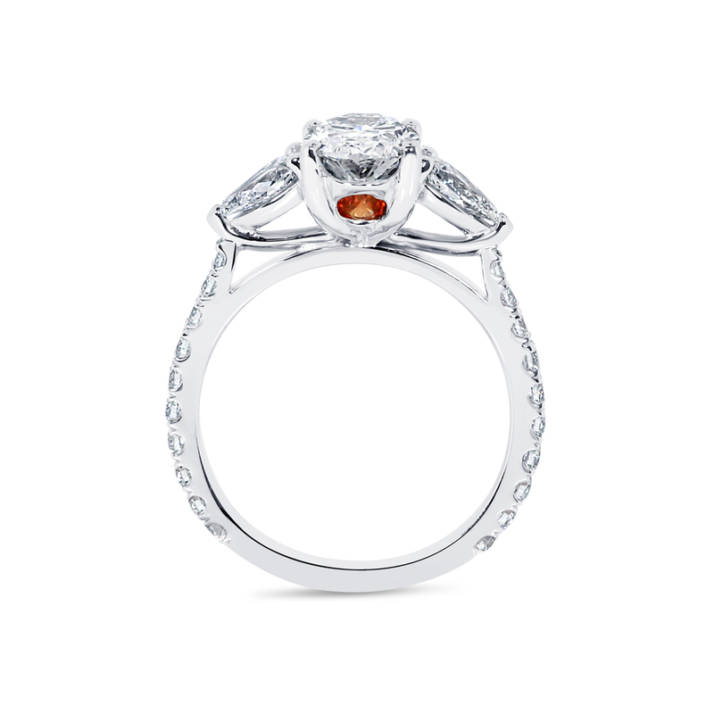 Oval Shape Pear Side Stones Micro Set Diamond Engagement Ring