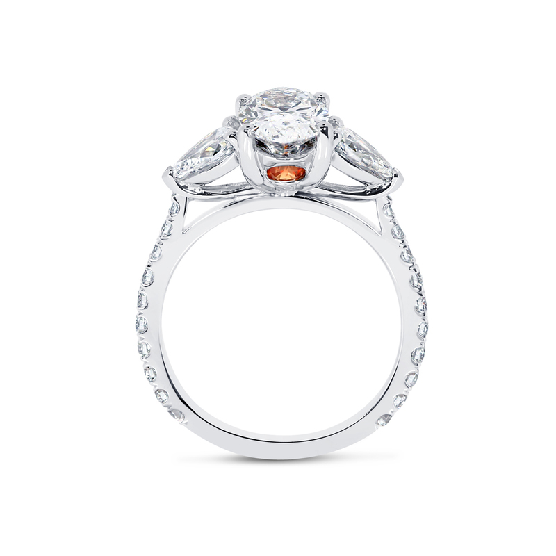 Oval Shape Pear Side Stones Micro Set Diamond Engagement Ring