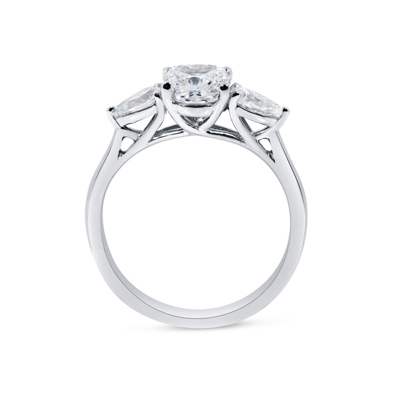 Cushion Cut Pear Side Trilogy Lab Grown Diamond Engagement Ring