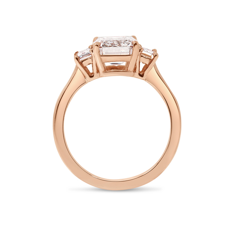 Emerald Cut Baguette Side Trilogy Diamond Engagement Ring