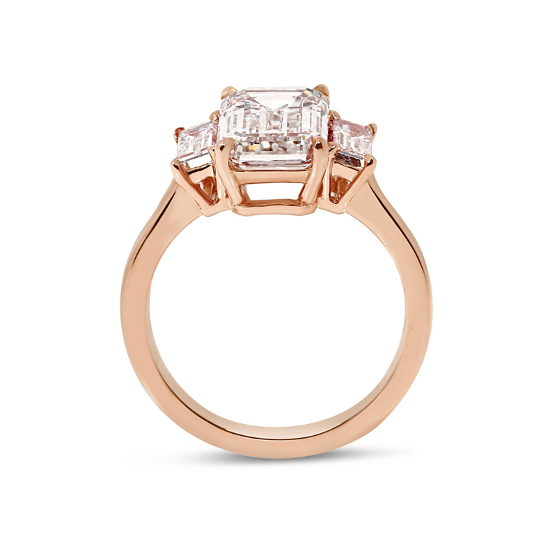 Emerald Cut Baguette Side Trilogy Lab Grown Diamond Engagement Ring