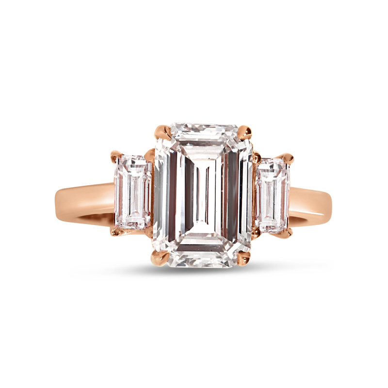 Emerald Cut Baguette Side Trilogy Diamond Engagement Ring