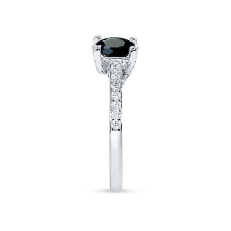 Twist Bridge Set Round Black Diamond Engagement Ring