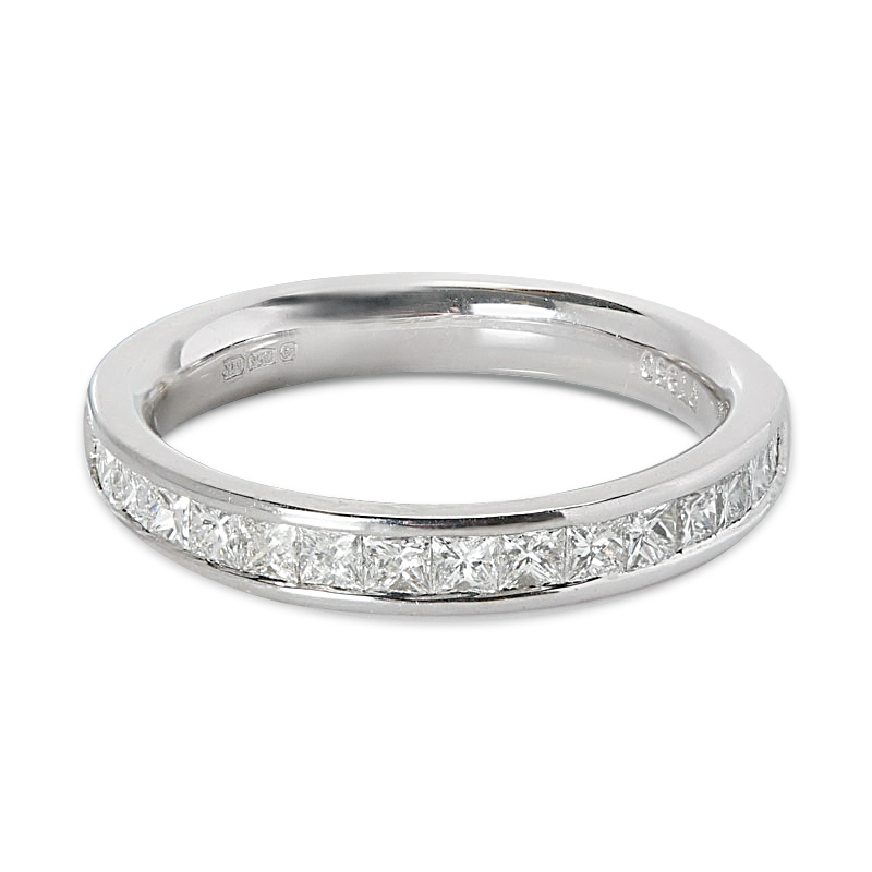 3mm Channel Setting Princess Cut Half Band Diamond Wedding Ring