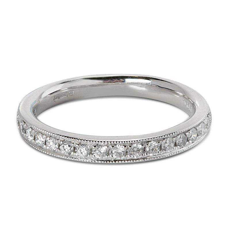 Classic Mille Grain Set 3mm Ring Half Band Diamond Wedding Ring