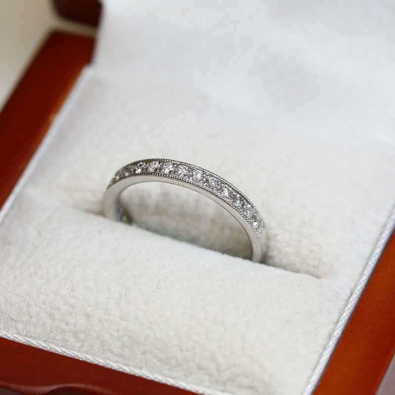 Classic Mille Grain Set 3mm Ring Half Band Diamond Wedding Ring