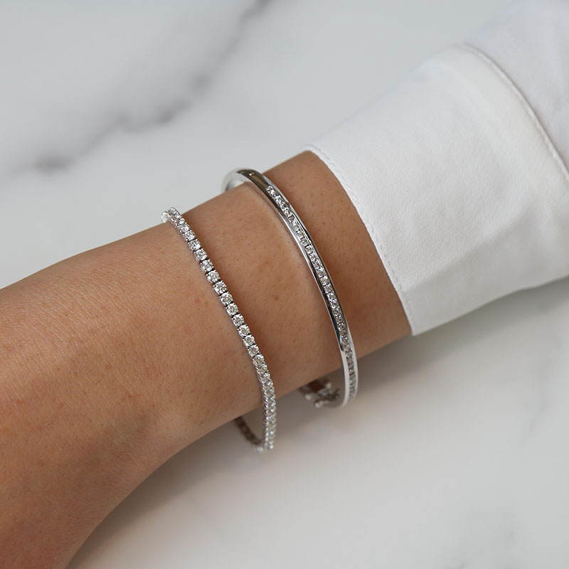Silver diamond tennis bracelet best sale