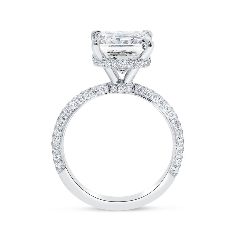 Large Princess Cut Under Halo Diamond Engagement Ring