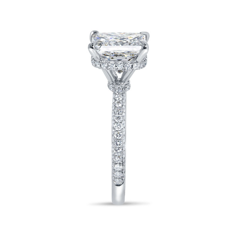 Large Princess Cut Under Halo Diamond Engagement Ring