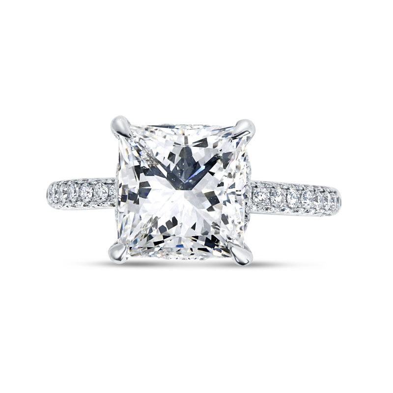 Large Princess Cut Under Halo Diamond Engagement Ring