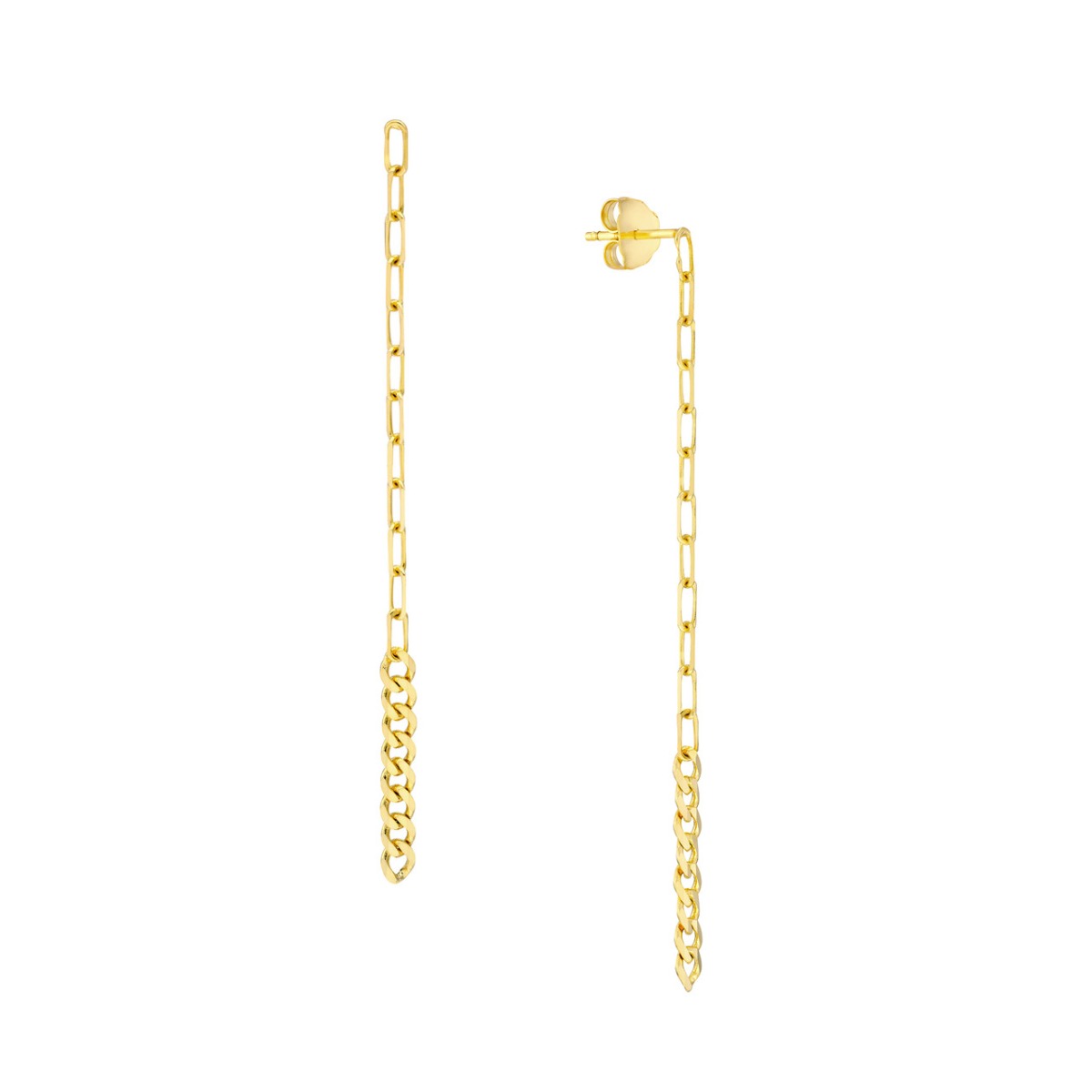 Gold Paper Clip + Curb Chain Long Drop Earrings