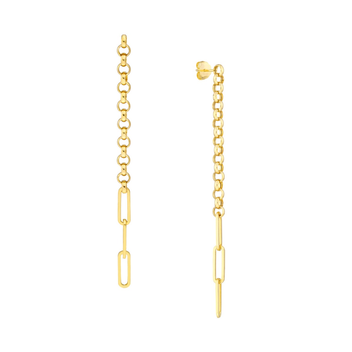 Paper Clip Long Drop Gold Earrings