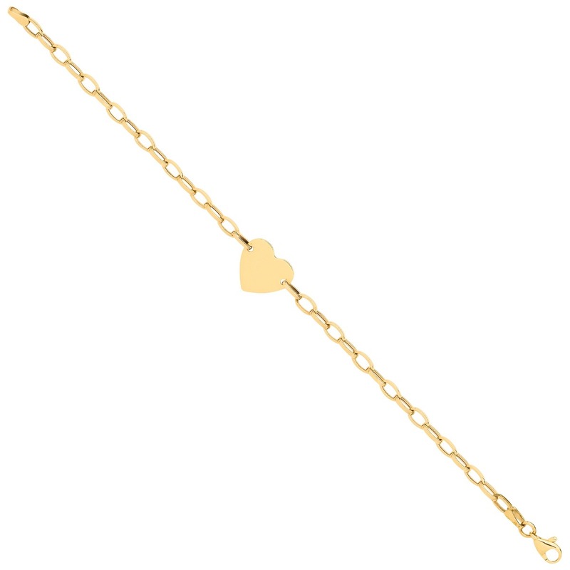 9kt Yellow Gold Heart Plate Belcher Link Ladies Bracelet