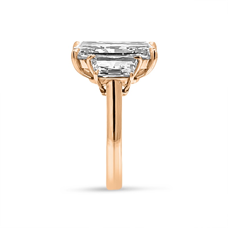 Large Radiant Cut Trapezoids Trilogy Rose Gold Diamond Engagement Ring