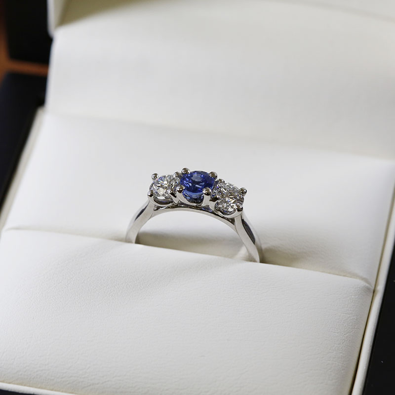 Blue Sapphires And Diamond Trilogy Engagement Ring