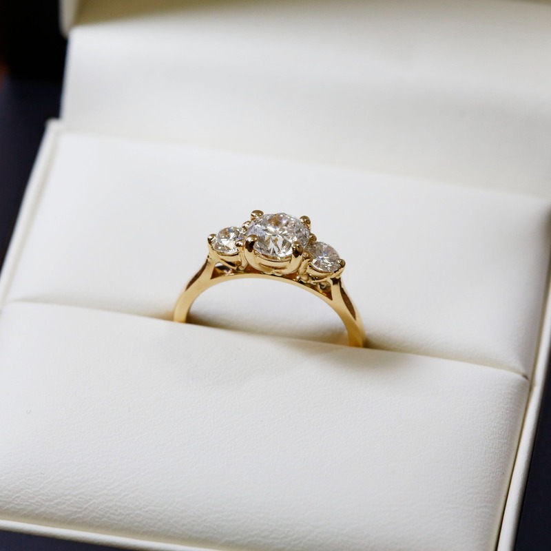 Round Cut Lab Grown Diamond Trilogy Engagement Ring
