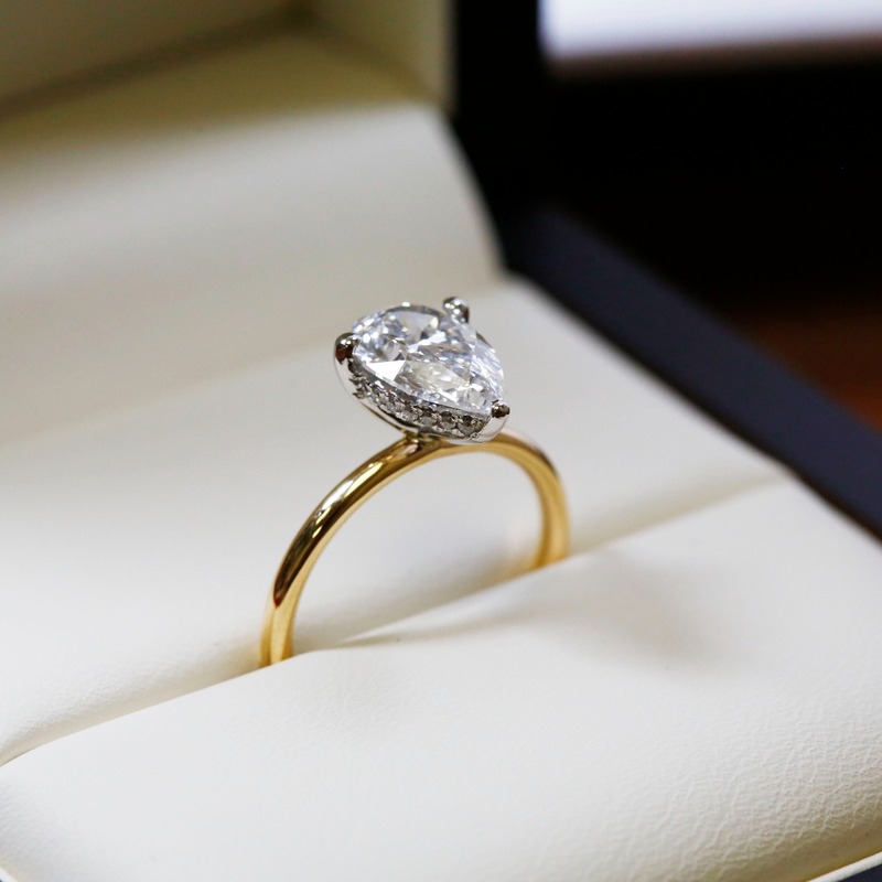 Large Pear Shape Lab Grown Diamond Hidden Halo Engagement Ring
