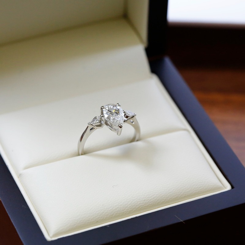 Pear and Kite Side Stones Lab Grown Diamond Engagement Ring