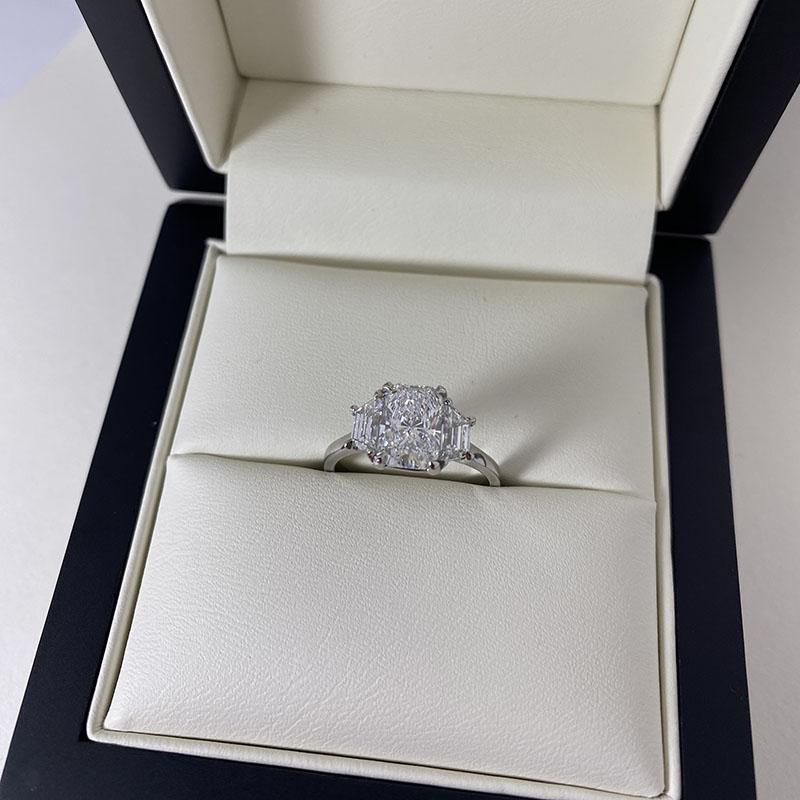 Radiant Cut Trapezoids Trilogy Diamond Engagement Ring