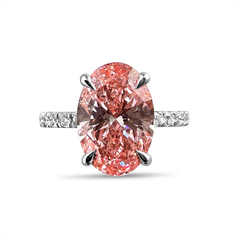 Pink Oval Shoulder Set Solitaire Diamond Engagement Ring 