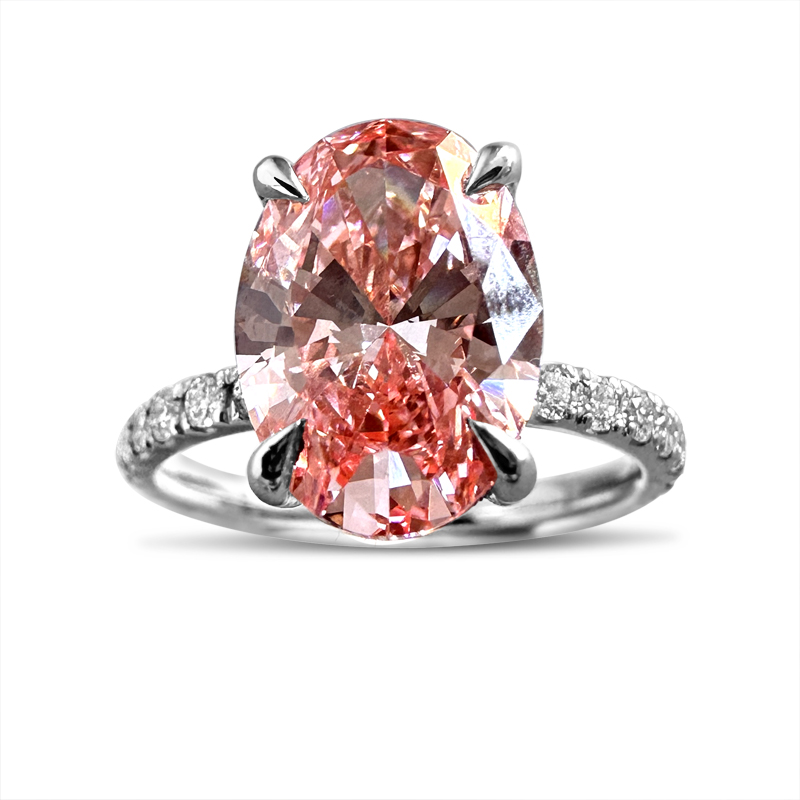 Pink Oval Shoulder Set Solitaire Diamond Engagement Ring 