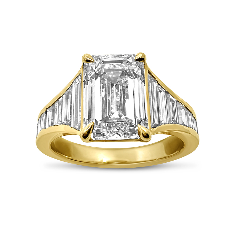 Angelina Jolie Emerald Cut Baguettes Set Lab Grown Diamond Engagement Ring