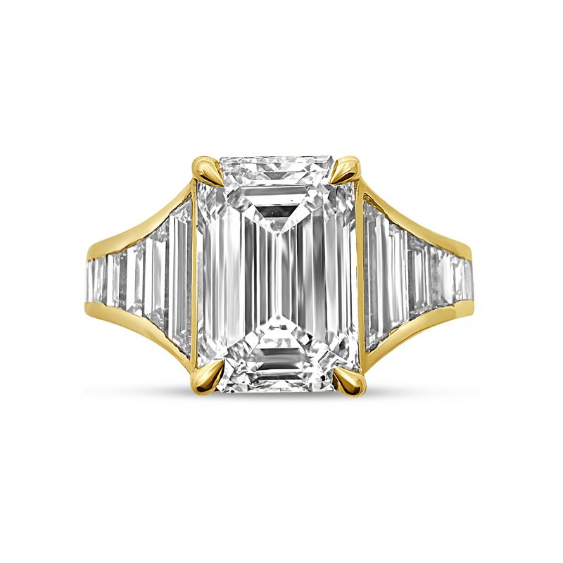 Emerald Cut and Tapered Baguettes Diamond Engagement Ring Top View