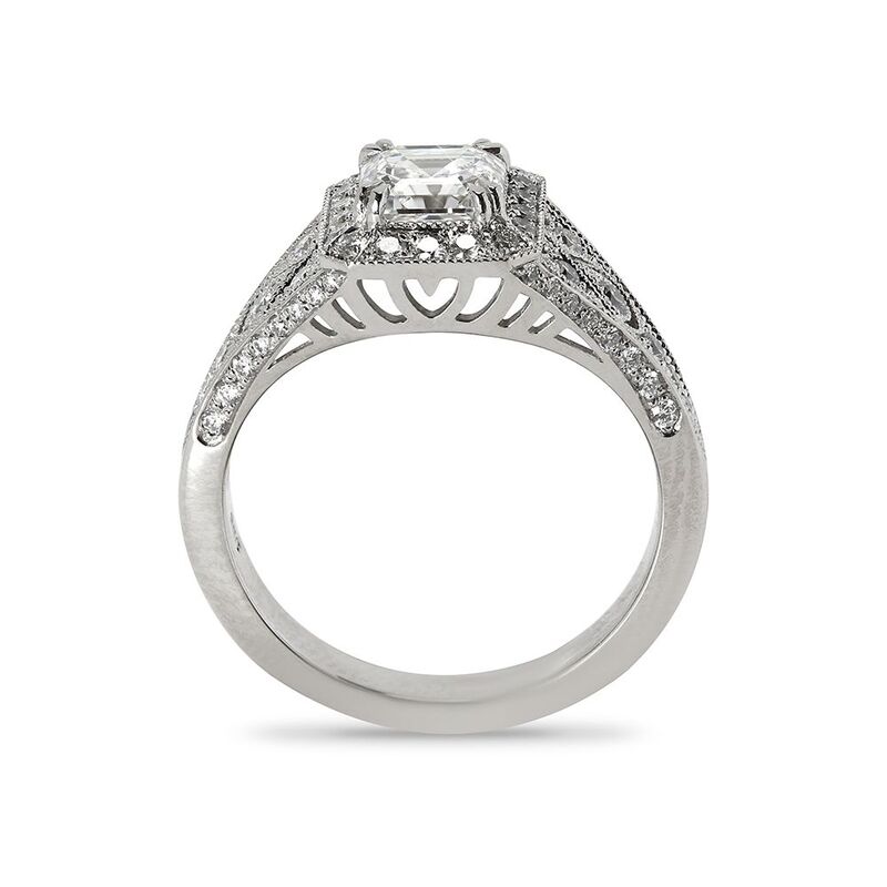 Asscher Cut Art Deco Lab Grown Diamond Engagement Ring