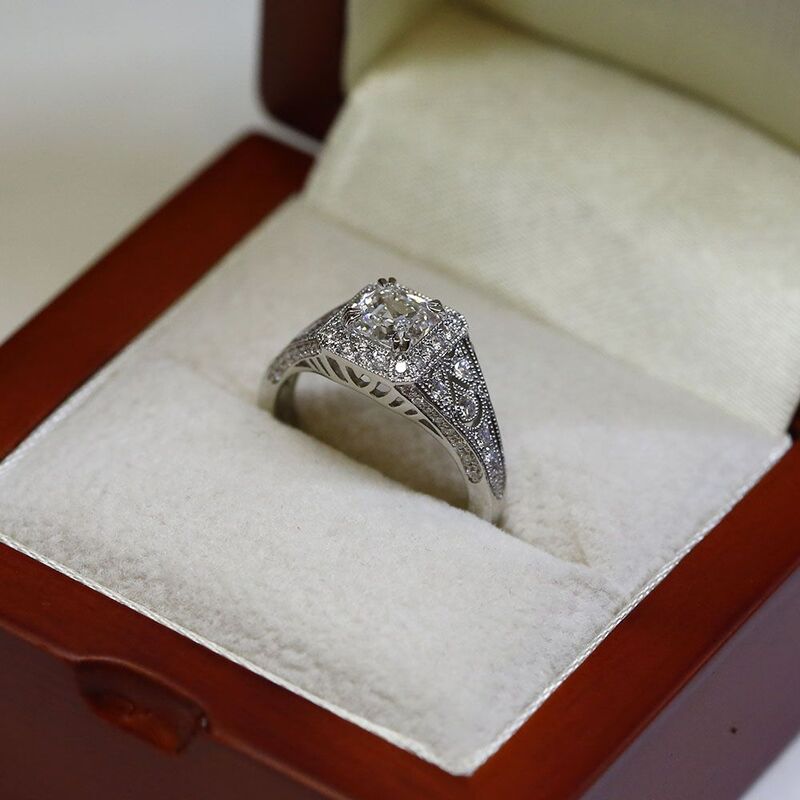 Asscher Cut Art Deco Lab Grown Diamond Engagement Ring