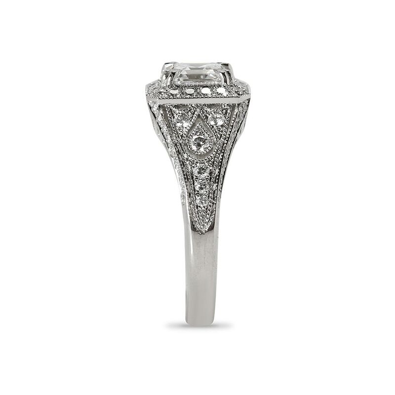 Asscher Cut Art Deco Lab Grown Diamond Engagement Ring