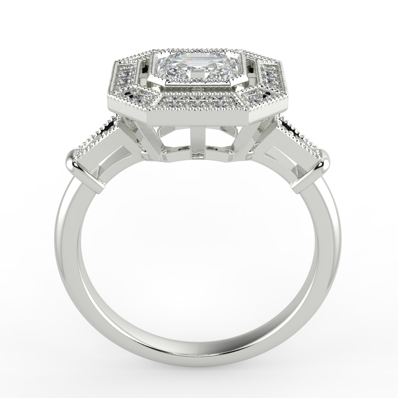 Art Deco Asscher Cut Frame Lab Grown Diamond Engagement Ring
