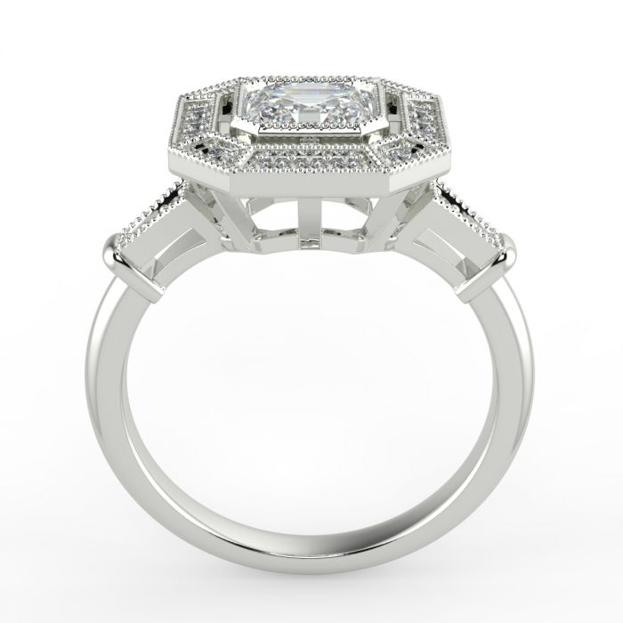 Art Deco Asscher Cut Frame Diamond Engagement Ring