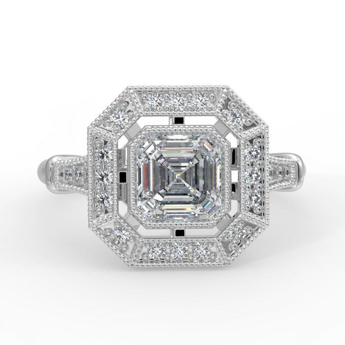Art Deco Asscher Shape Frame Diamond Engagement Ring
