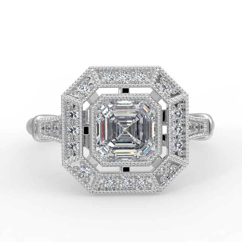 Art Deco Asscher Cut Frame Lab Grown Diamond Engagement Ring