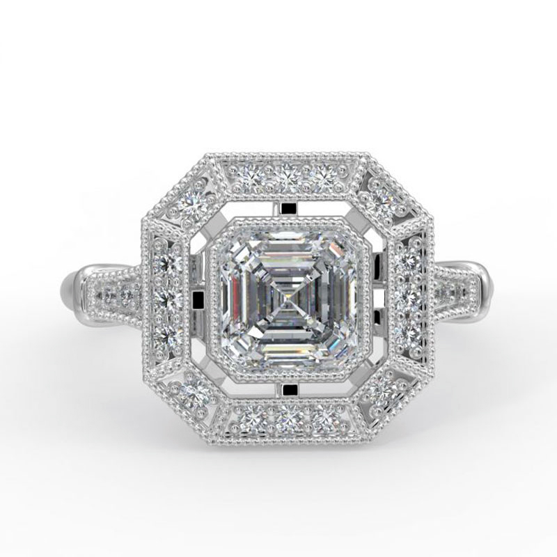 Art Deco Asscher Cut Frame Lab Grown Diamond Engagement Ring Reve Diamonds