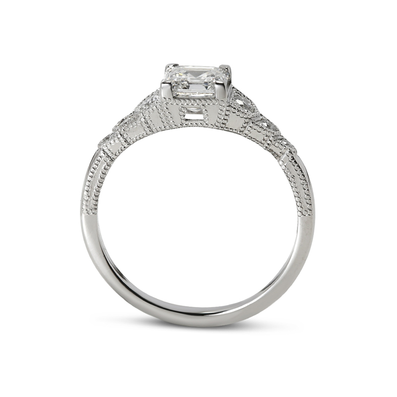 Art Deco Lab Grown Asscher Cut Diamond Engagement Ring