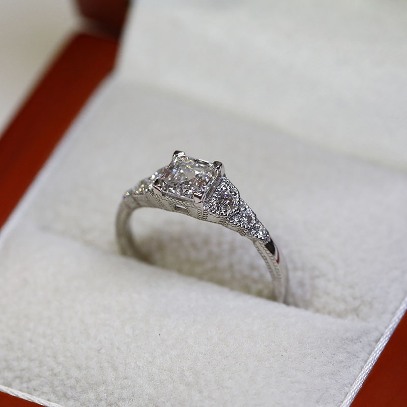 Art Deco Lab Grown Asscher Cut Diamond Engagement Ring