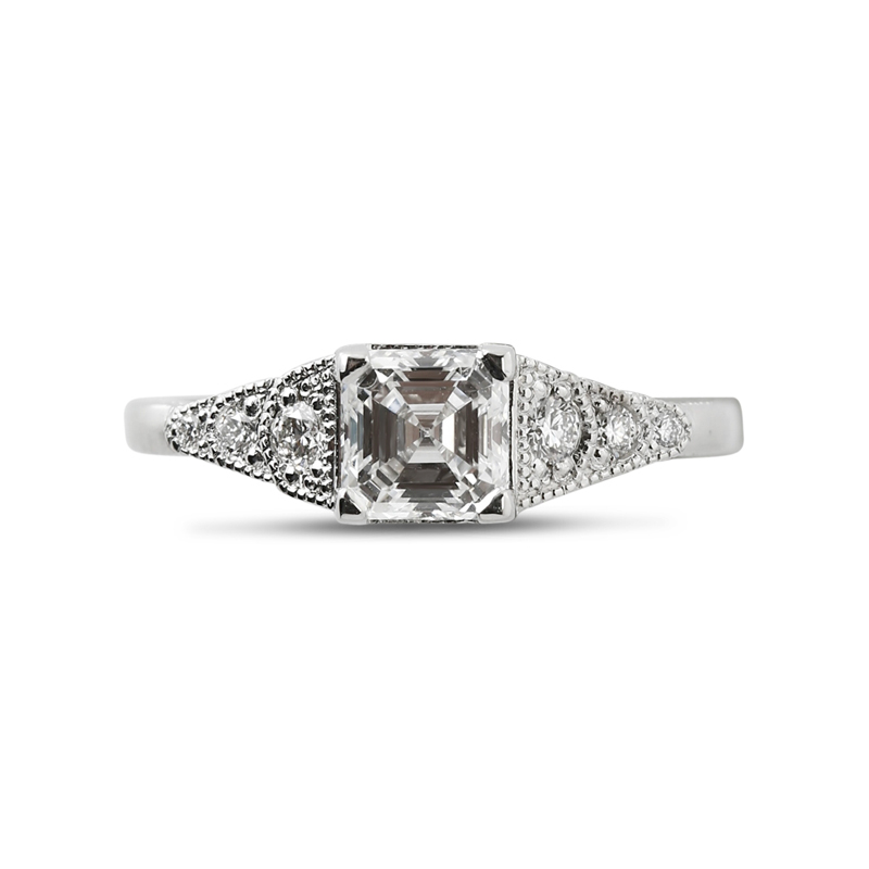 Art Deco Lab Grown Asscher Shape Diamond Engagement Ring